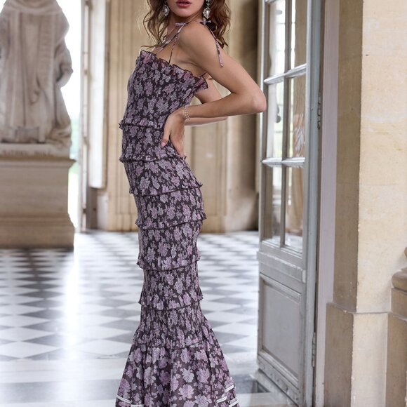 V. Chapman Smocked Geranium Dress in Chocolate Peony Print - Picture 5 of 11